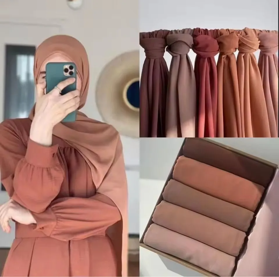 Custom LOGO Wholesale High Quality Islamic Shawls Plain Georgette Muslim Women Hijabs Scarf Headscarf Bubble Heavy Chiffon Hijab