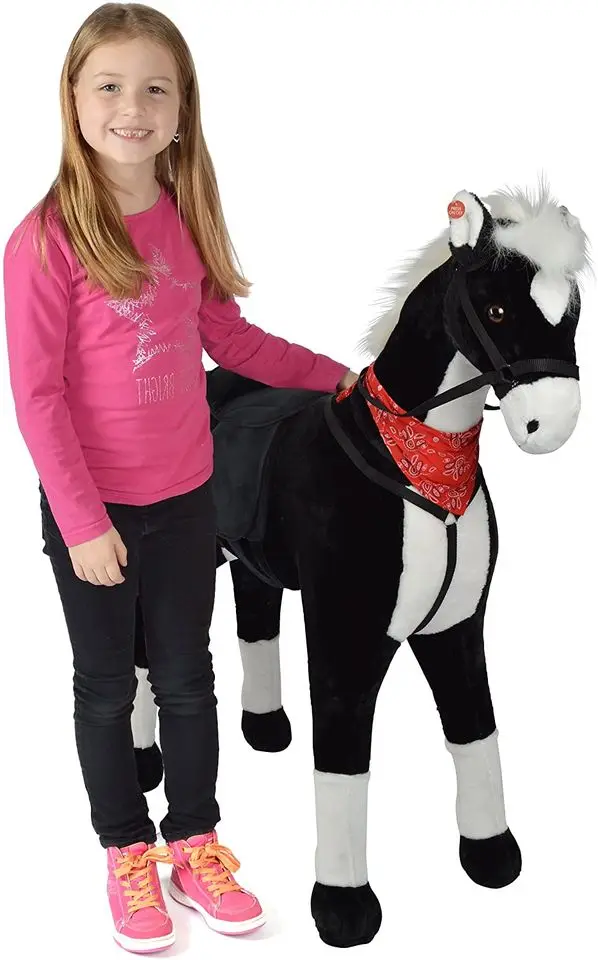 Black colored plush standing horse at 125cm height