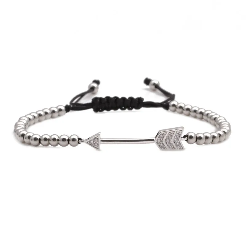 Оптовая продажа для мужчин ювелирные изделия регулируемый 18K позолоченный медный шарик микровставки из циркона Стрелка Шарм браслет с круглыми бусинами