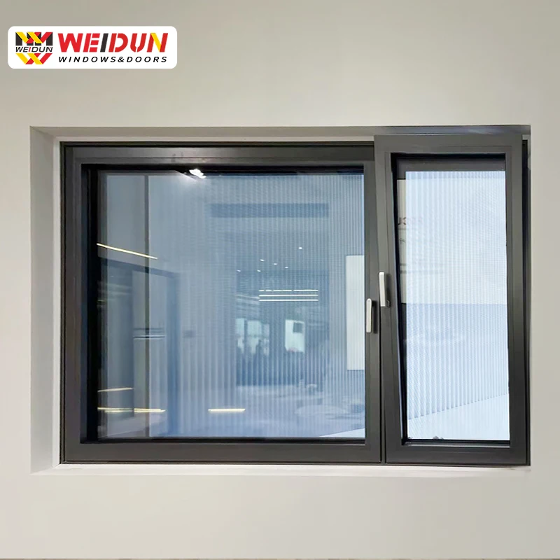 Black Matte Aluminum Tempered Glass doors Folding Sliding System casement window for houses