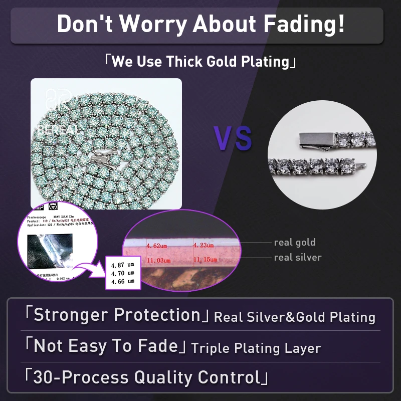 Factory Direct Sale GRA Rare Blue green Moissanite Tennis Chain 925 Silver White Gold 5mm 6.5mm Tennis Bracelet Necklace