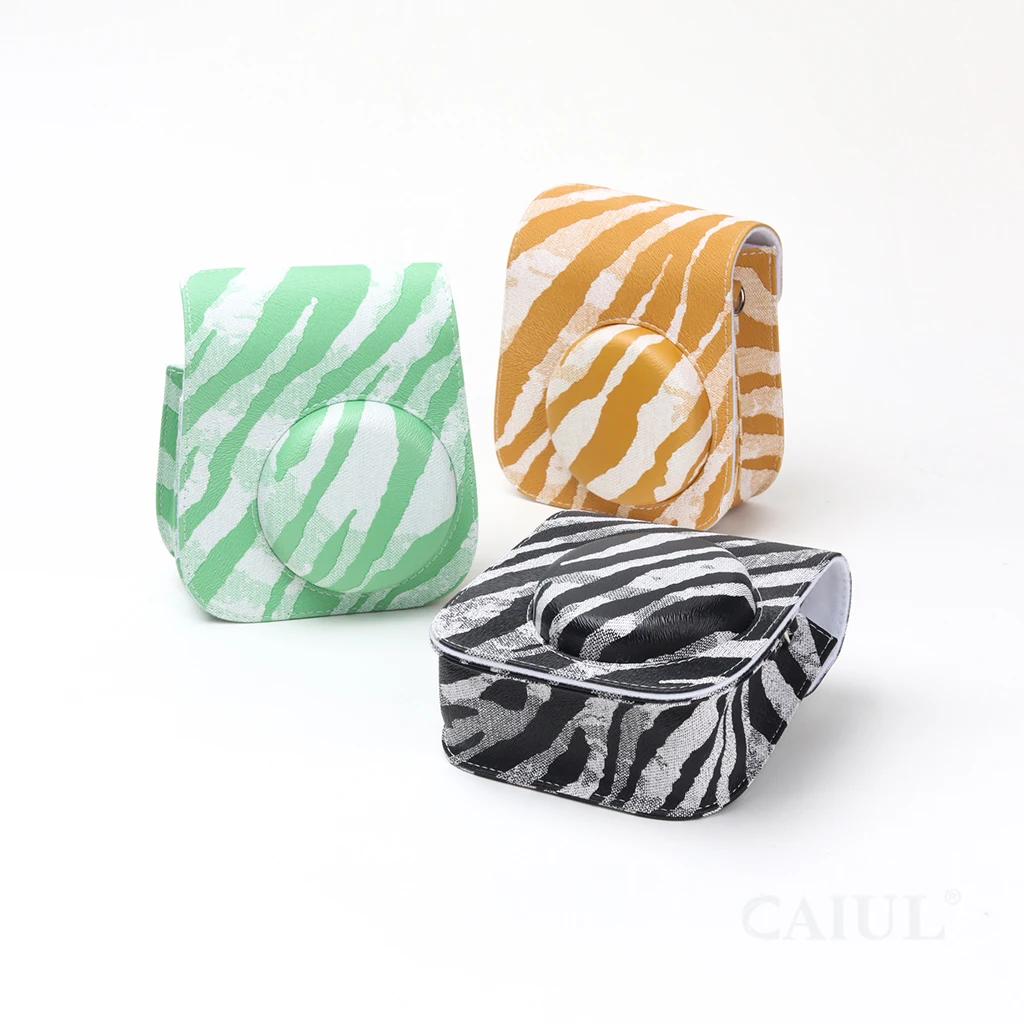 Zebra-Stripe Pattern Instant Camera Case Compatible with Instax Mini 11 PU Leather Bag with Pocket and Adjustable Shoulder Strap