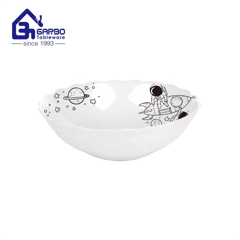 Heat resistant glassware white opal glass noddle bowl with personalized decals 9 inch glass bowls for chicken soup