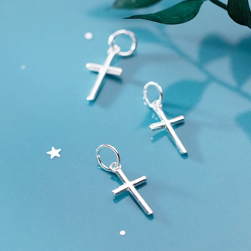 S925 Sterling Plain Silver Shiny Cross Pendant Charm For Handmade DIY Jewelry Accessories Wholesale