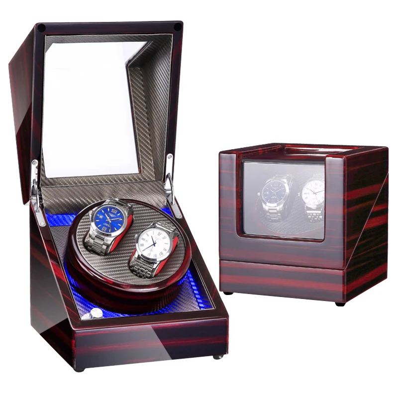 Wholesale 2+0 Luxury Red Lacquer Wood Box Automatic Watch Winder Japanese Motor