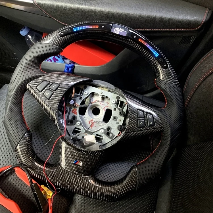 High Quality Low Price custom top round bottom flat shape with LED light on carbon fiber steering wheel for BMW E60 E63