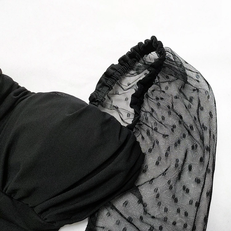 
Square Collar Black Solid Color Long Sleeve Ruched Sexy Club Dresses Mesh Dress Mini Summer Dresses Women Bodycon 