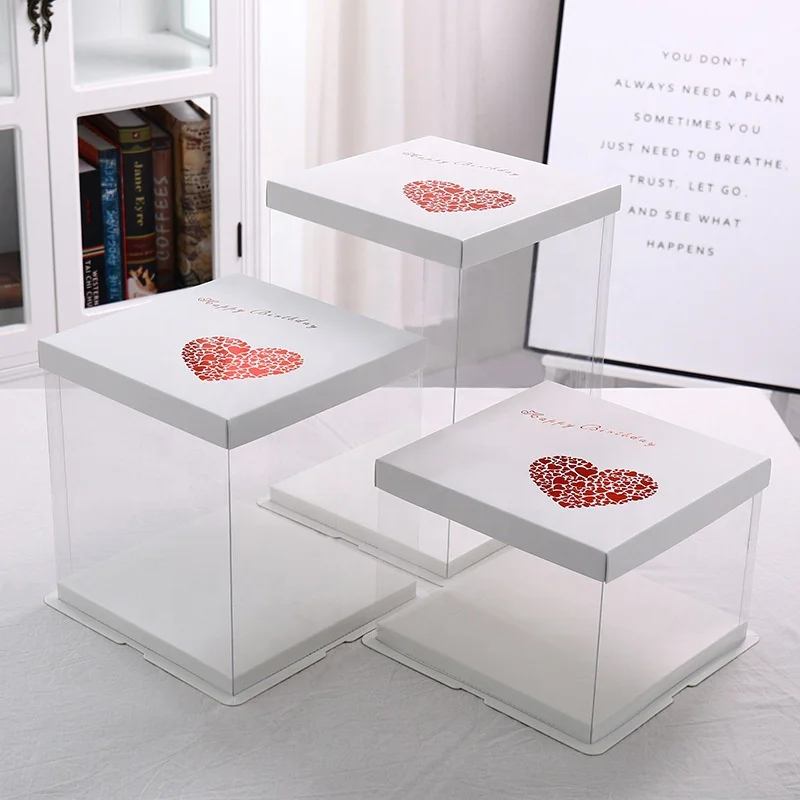 Wholesale 4/6/8/10/12/14 inches Double Elevated Baking Box Plastic Transparent Clear Birthday Cake Box