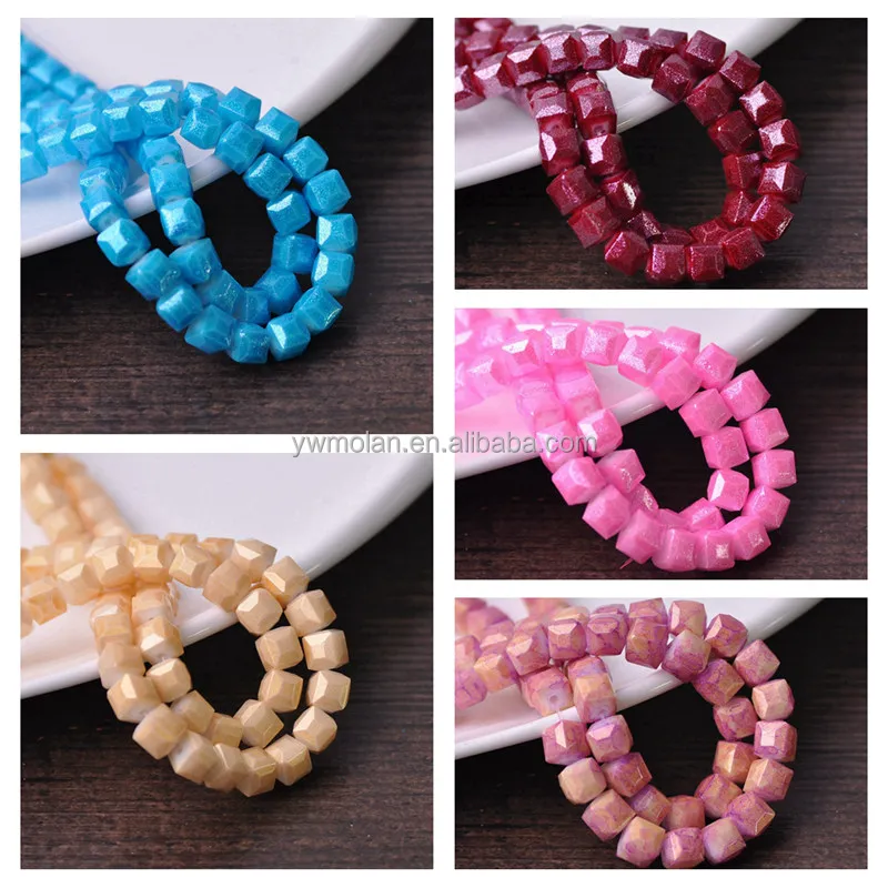 4mm 6mm 8mm Foil Coated Cube Faceted Glass Loose Crafts Beads Wholesale Lot for Jewelry Making DIY Crafts Findings