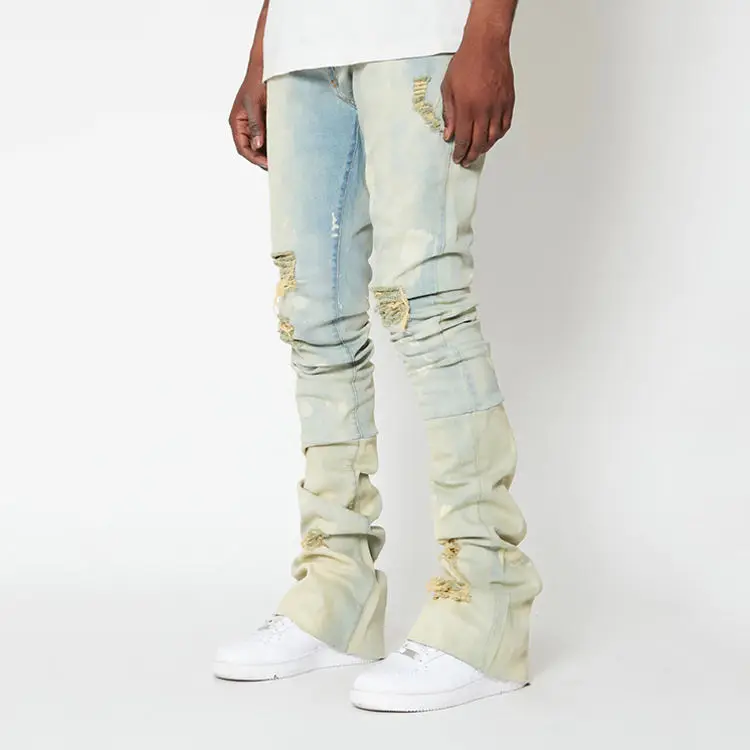 Supplier custom vintage denim stack pants brand washed ripped y2k jeans stacked jeans men flare