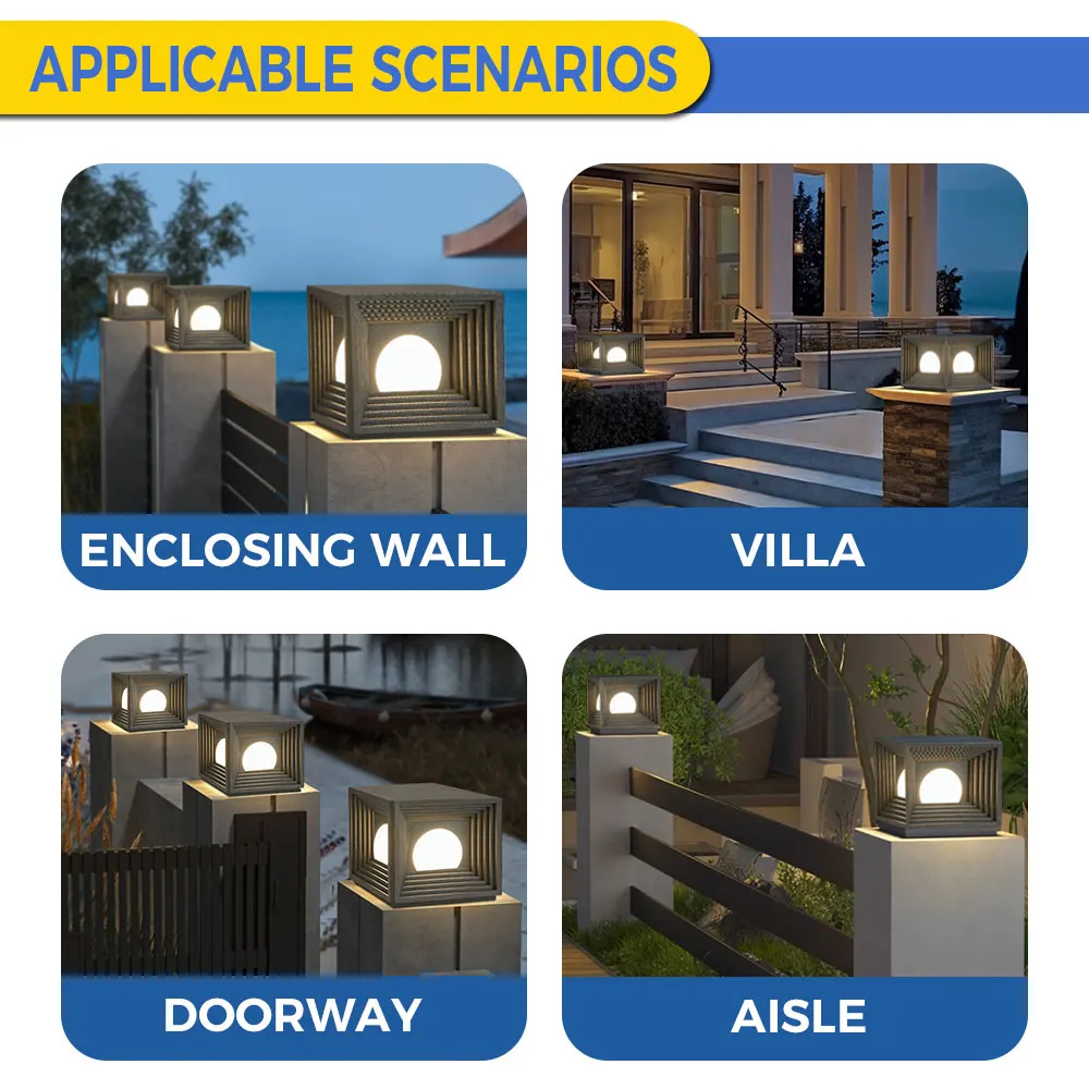 IP65 Waterproof New Style LED Solar Column Light with Aluminum Body Stainless Steel Lamp for Garden Electric Power Supply