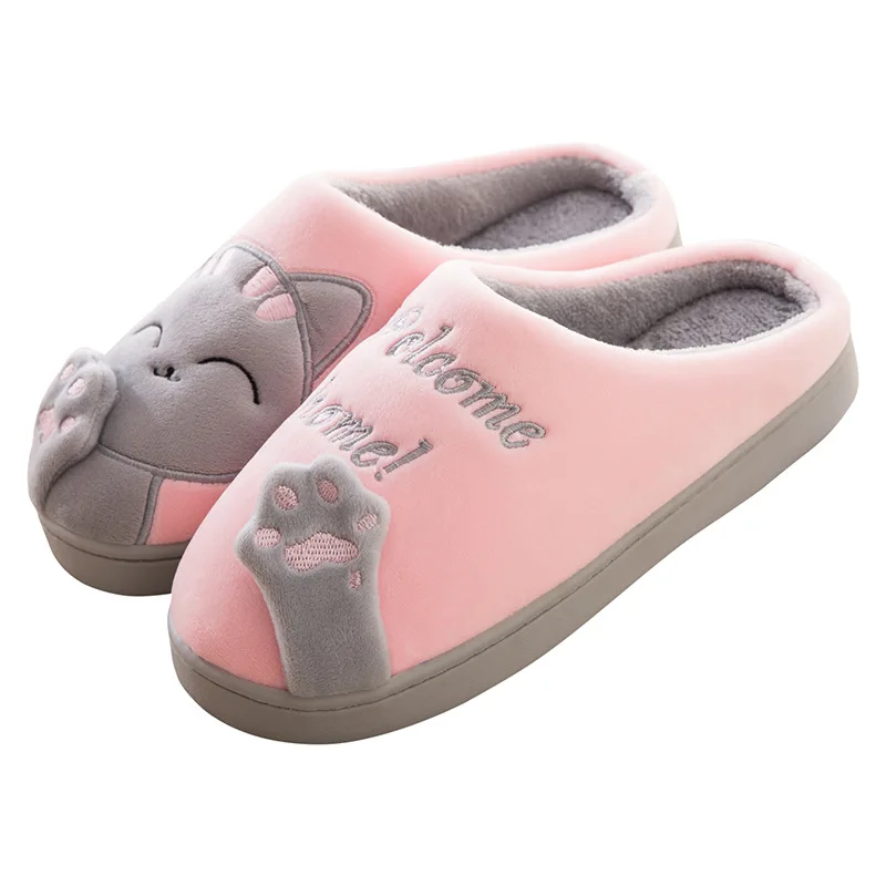 Winter Indoor Slipper Cute Home Cartoon Cat Slipper Women Winter Plush Floor Shoes