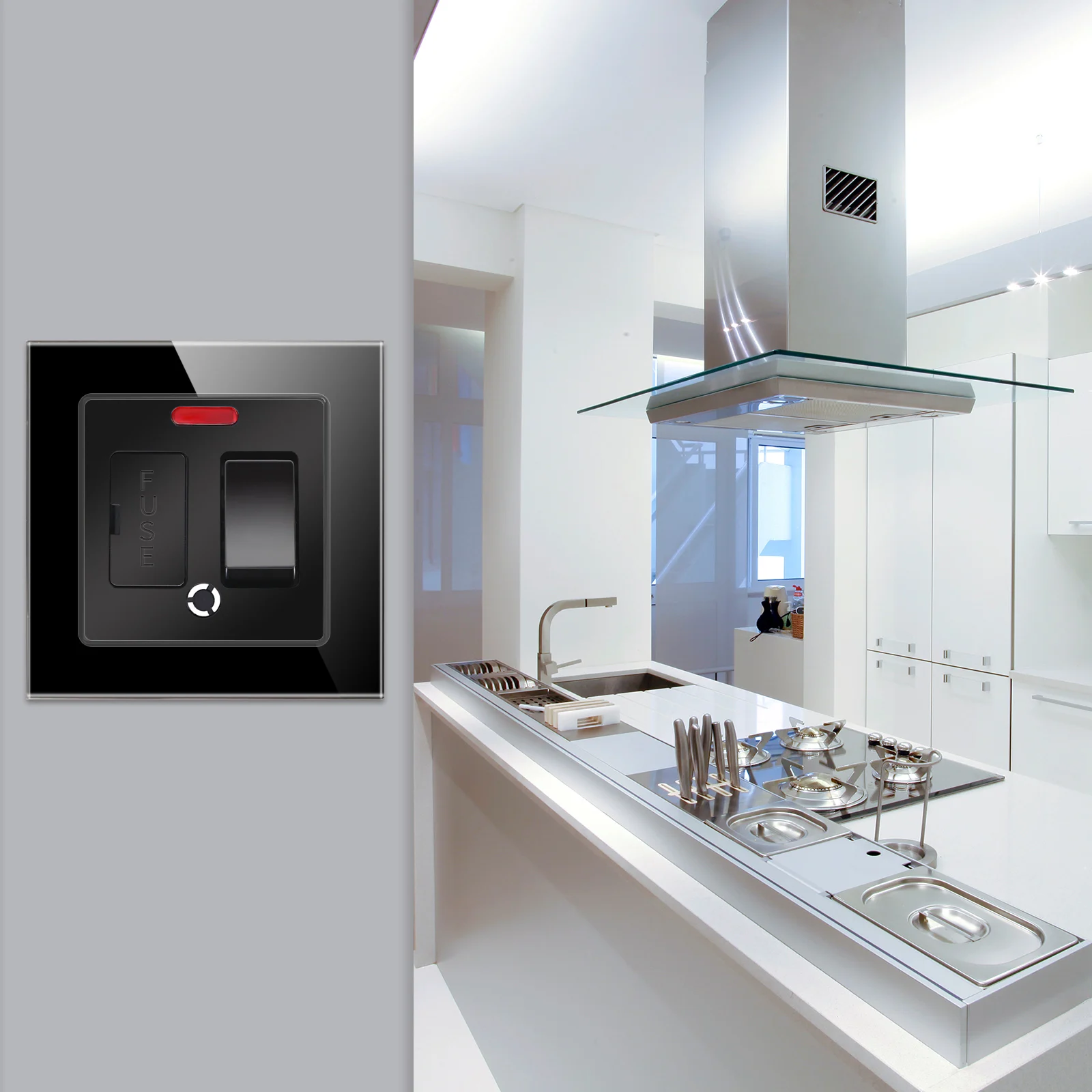 Bingoelec Modern Standard  European Tempered Glass Wall Socket Electric Fuse Switches