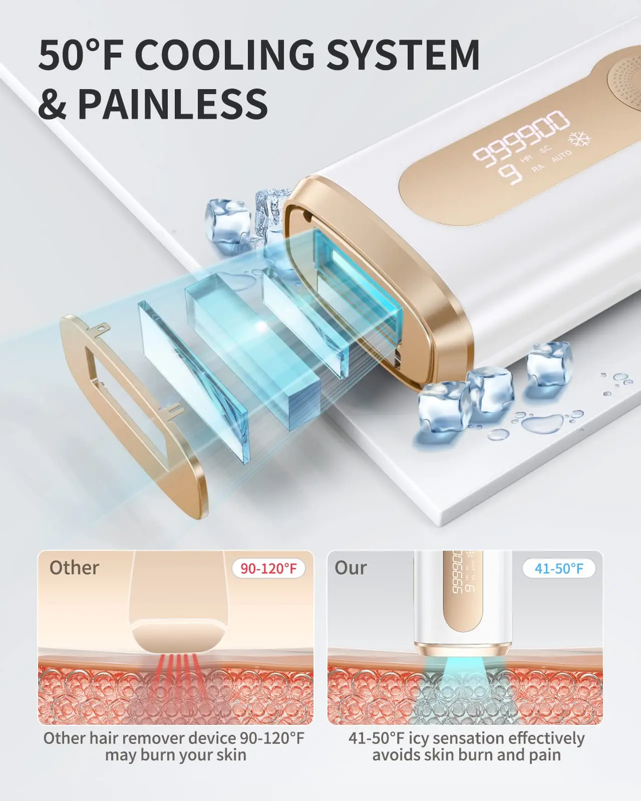 Hot Selling Products 2023 Portable 990000 Flashes Lcd Painless Laser Handle Auto Mode Quartz Ipl Hair Removal Ice Cooling 12V DC