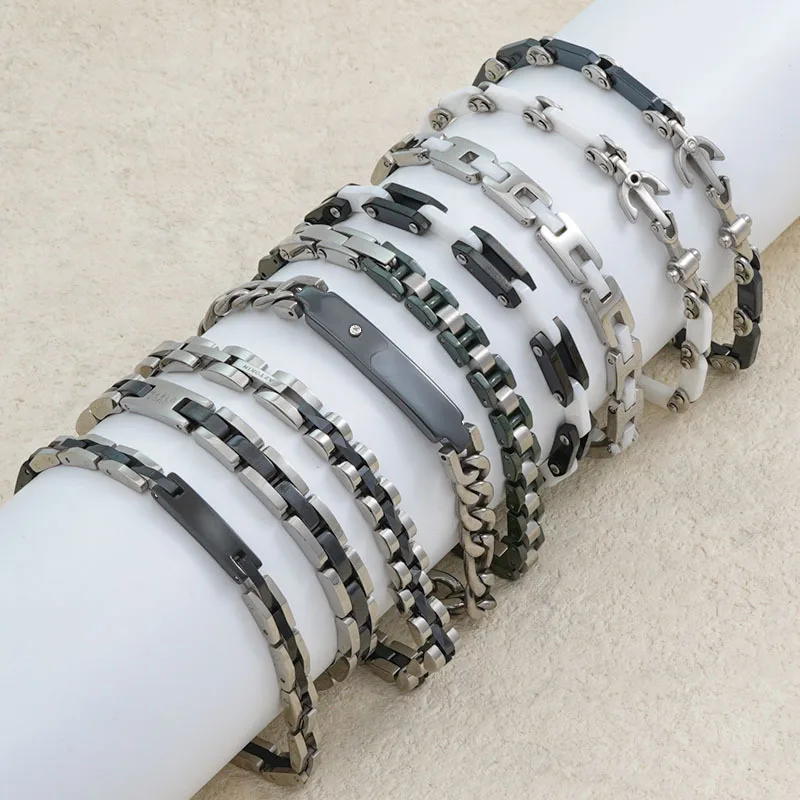 European and American high-end stainless steel bracelet, fashionable titanium steel locomotive chain, curved ceramic watch strap