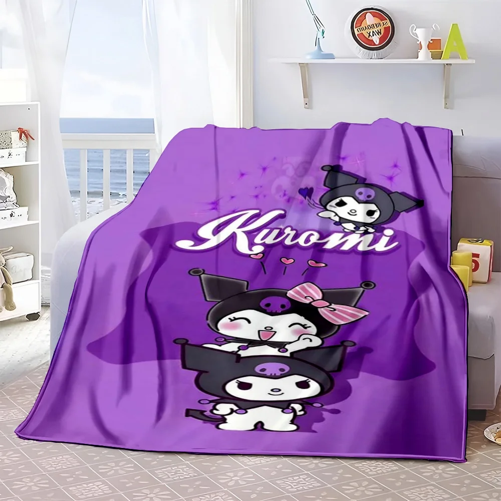 Kuromi Sanrios HD Printed Flannel Thin Blanket Throw.Four Season Blanket.for Sofa,beds,living Rooms,travel Picnic Blankets Gifts