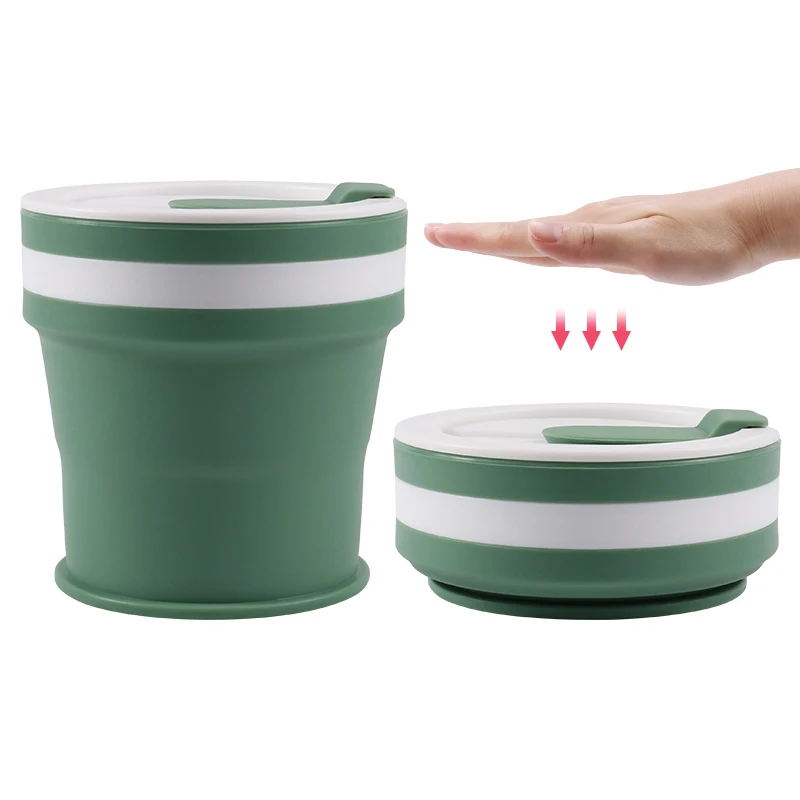 Portable Multi-Use Silicon Reusable Collapsible Travel Coffee Cup To Go Traveling Mug with Lid For Outdoor Camping Business Gift