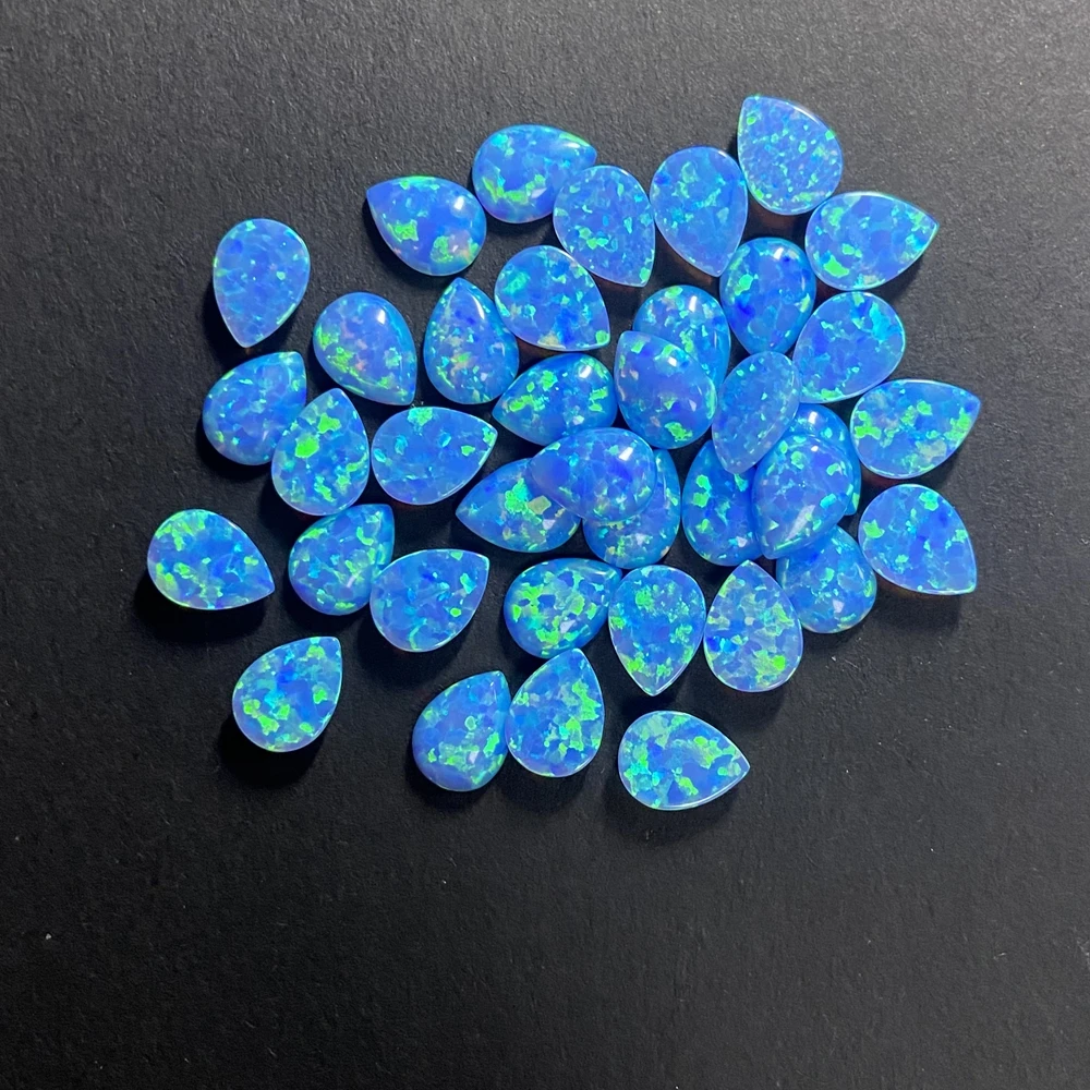 Flat Base Pear Shape White Synthetic Fire Opal Cabochon Gemstone for Earring Jewelry