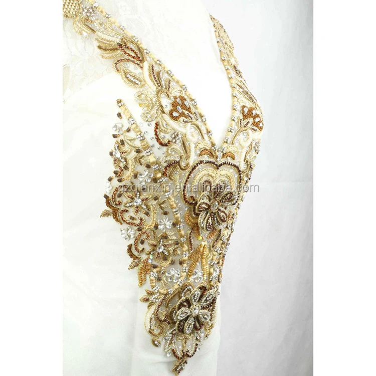 
Handmade Crystal Beaded Bodice Appliques Rhinestone 3D Flower Bodice Patch 
