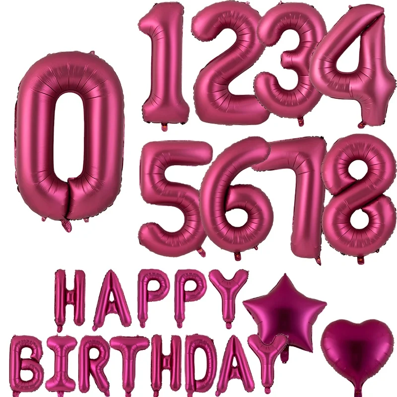 happy birthday balloons letters foil number balloons 40 inch burgundy colour number heart star party balloons