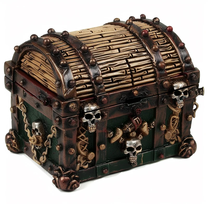 OEM Home decor jewelry dice box storage custom craft unique resin vintage wood color skull dnd mini treasure chest