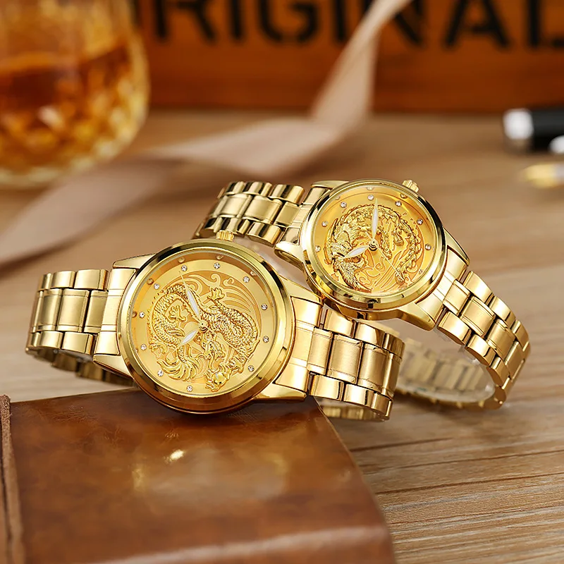 Dragon Couple watch set watches for men and woman Luxury Quartz Watch Steel ladies Clocks Women Sports wristwatches Reloj Hombre