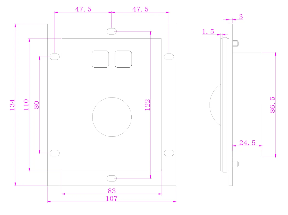 Stainless Steel Material Panel mount 38mm industrial mouse buttons Explosion-proof trackball