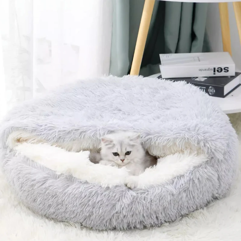 Pet Dog Bed All Seasons Shell Shape Long Plush Warm Cat Bed Cozy and Comfy Pet Cushion for Puppy Large Dog