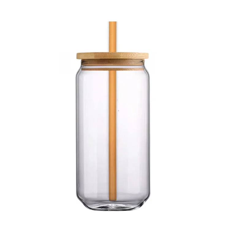 Wholesale Custom Logo 16oz Beer Glass with Bamboo Lid and Straws Aesthetic Glass Beer Can Glass Iced Coffee Beer Glasses