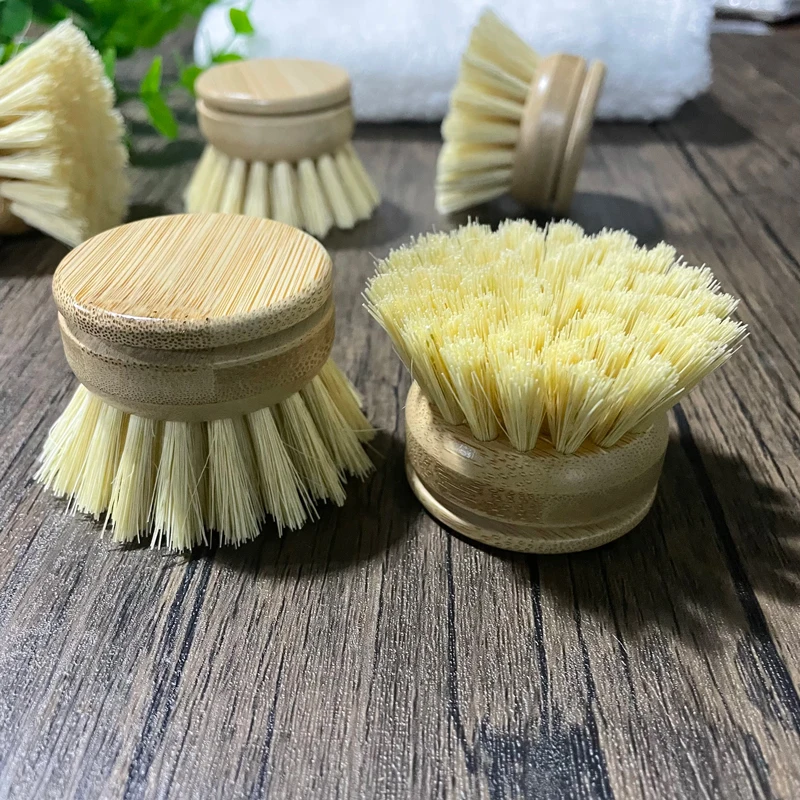 5PCS Long Handel Bamboo Dish Pot Plate Cleaning Brush Detachable with Replaceable Heads Kitchen Dish Pot Scrubber