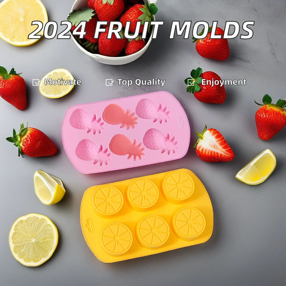 2024 Custom Hot Selling Fruits Shapes Silicone Molds Strawberry Lemon Watermelon Chocolate Fudge Candy Cookie Gummy Moulds Ice