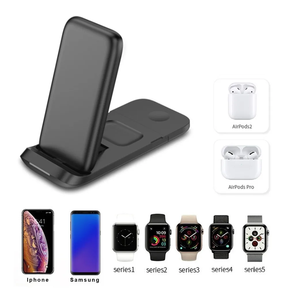 Hot Sales Wholesale Price eBay Folding Fast Charging 15W 10W QC 3.0 Mobile Phone Airpods iWatch 3 in 1 Wireless Charger
