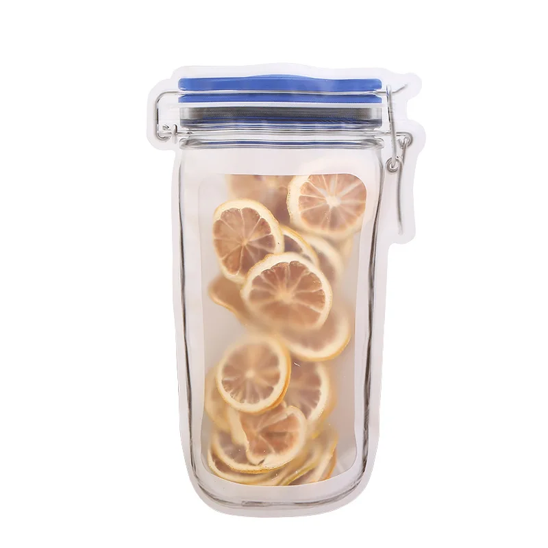Wholesale Special Design Plastic Storage Bottle Shaped Stand Up Pouch Mason Jar Shaped Zipper Bag