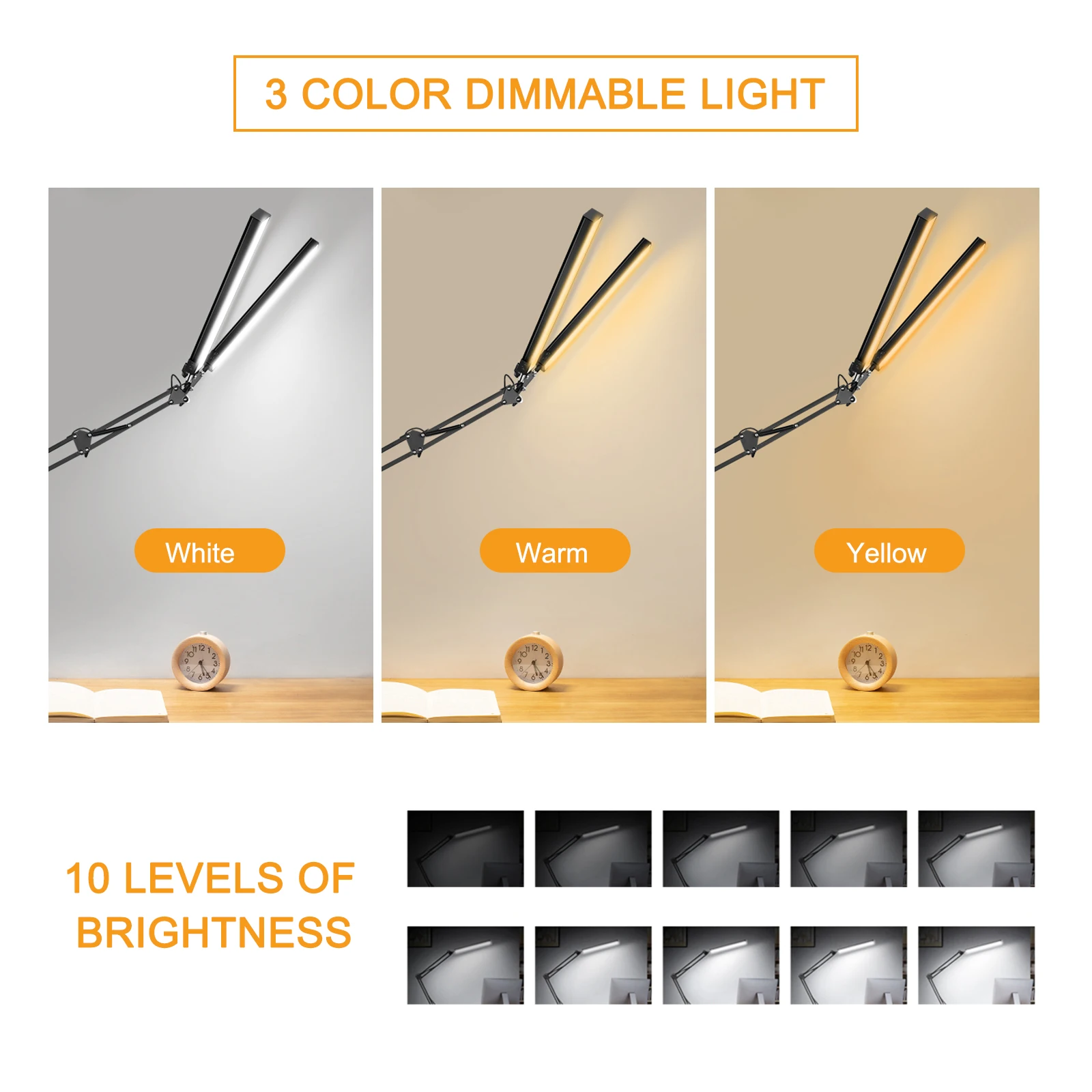 2 Heads Reading And Study Table Lamp With EU/US Plug Adjustable Swing Arm For Office/Study/Working