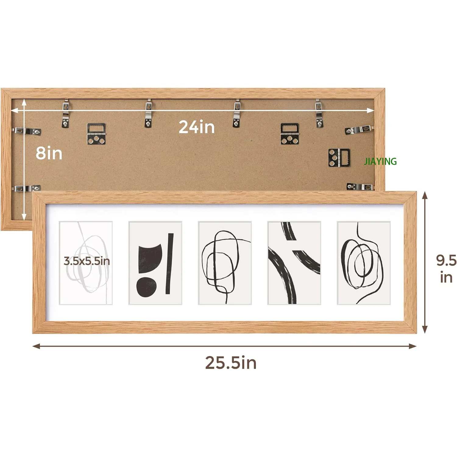 Display Multiple Five 4x6 Photos or 8x24 without Mat Wall Mounting Horizontal or Vertical Natural Oak wood 8x24 Picture Frame