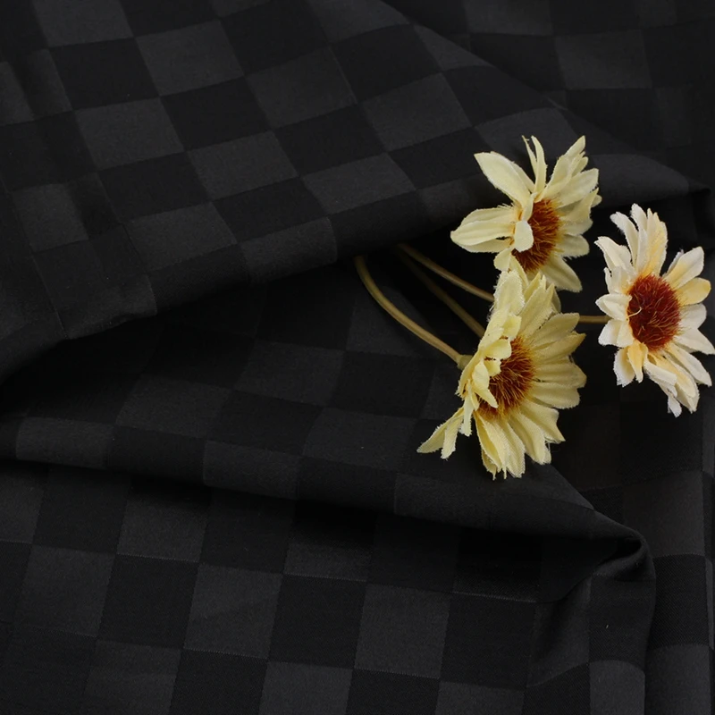 
High Quality Black Satin Fabric 95% Polyester 5% Spandex Plaid Color Elasticity Jacquard Textiles For Sewing Crafts 