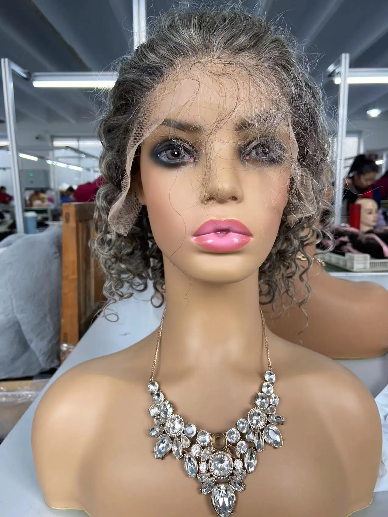 14 Inch Sliver Grey Short Colored brazilian hair Wig deep curly 150% Density cuticle aligned Hair 5*5 Hd Lace Closure Wig