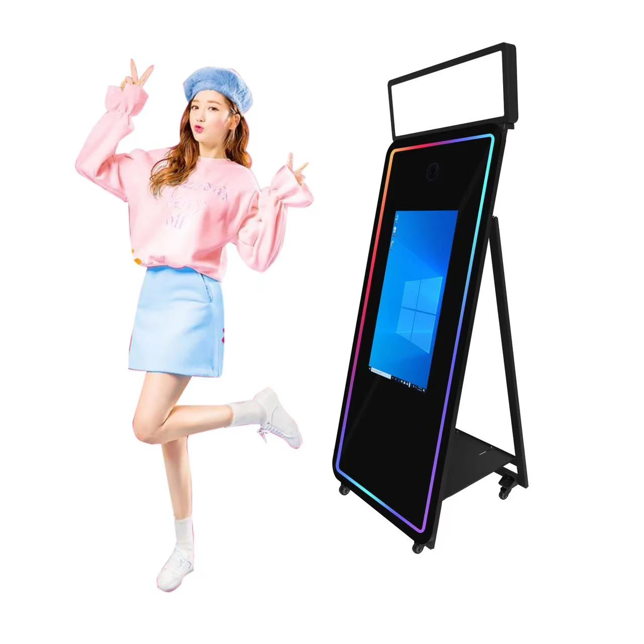 2023 Wholesale Mirror Photo Booth Machine Mini Selfie 40 70 Inch Touch Screen Magic Mirror Photo Booth With Camera And Printer
