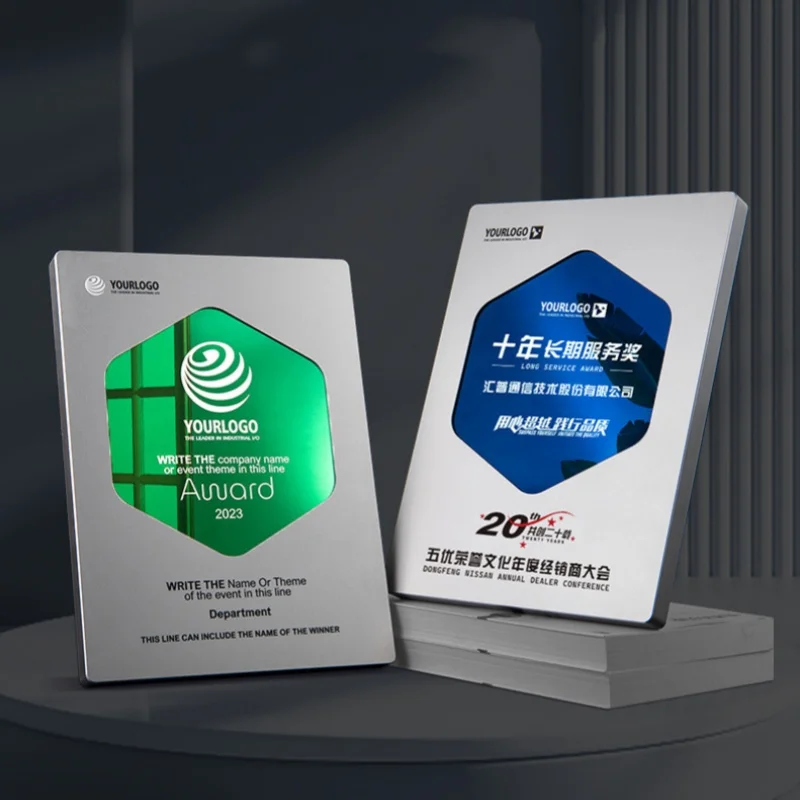 Business Cooperation Souvenir gifts New Aluminium Alloy Great Honor Silver Medal Awards Certificate Plaques