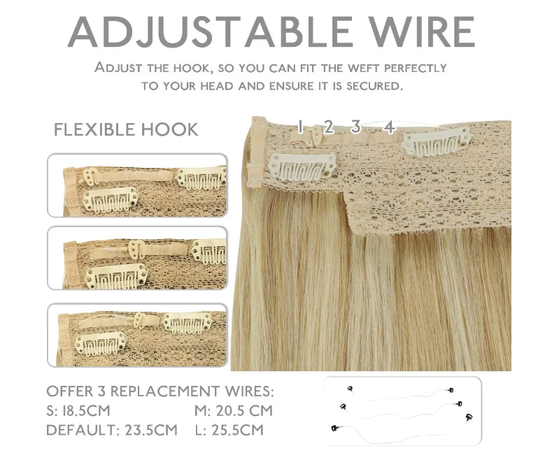 Wire Hair Extensions (Increase 50% Lifespan) Real Human Hair 20 inch 110g Ash Blonde to Golden Blonde Platinum Blonde Remy Hair