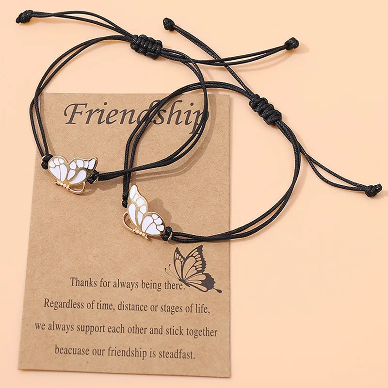Cross-border new popular butterfly bracelet good friend alloy wax wire bracelet friendship card bracelet set
