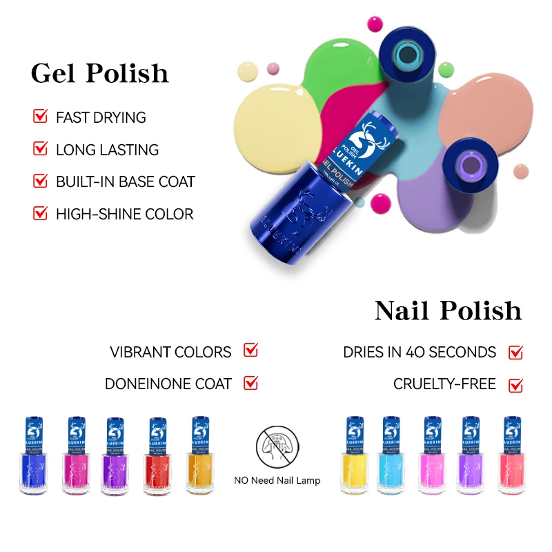 BLUEKINS HEMA  FREE 2 in 1 matching colors kit nail polish gel polish Soak Off UV Gel Polish For Nail Art Supplies Salon