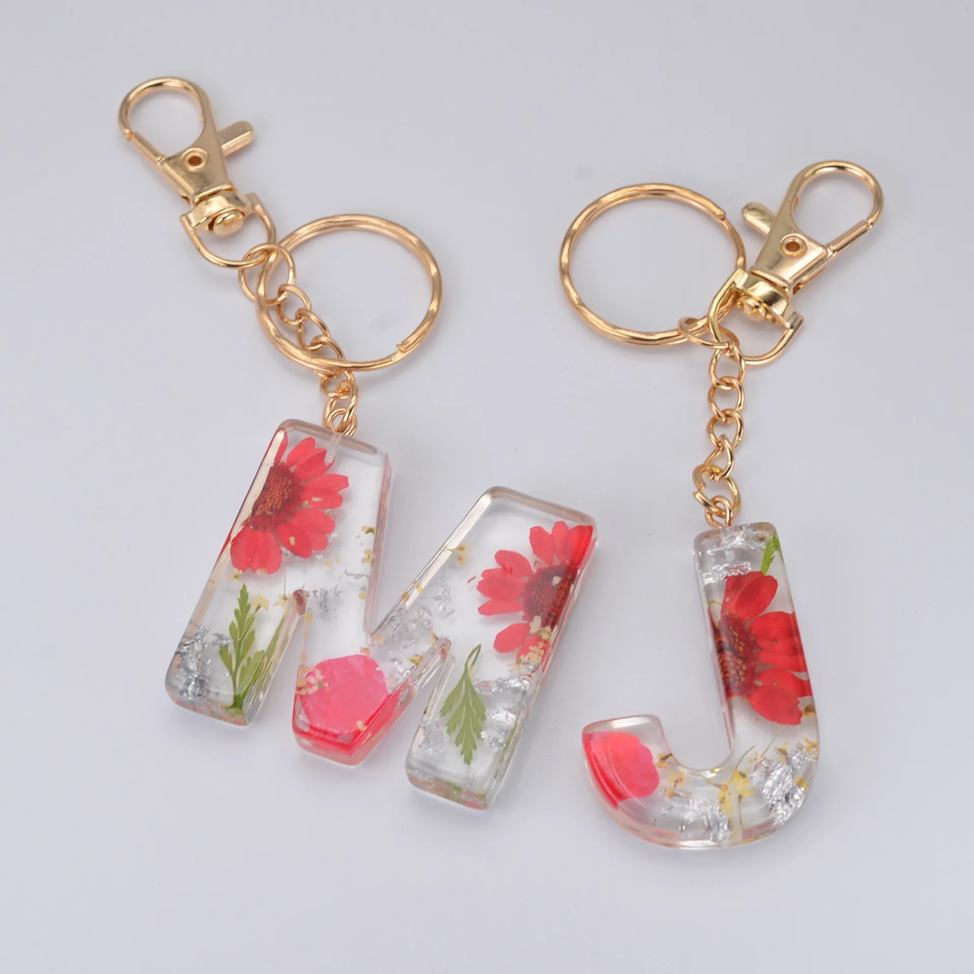 26 Alphabet English Word Custom Initial Keychain Gold Letter Acrylic Keychain Resin Keyring Bridesmaid Gift Handbag Charm