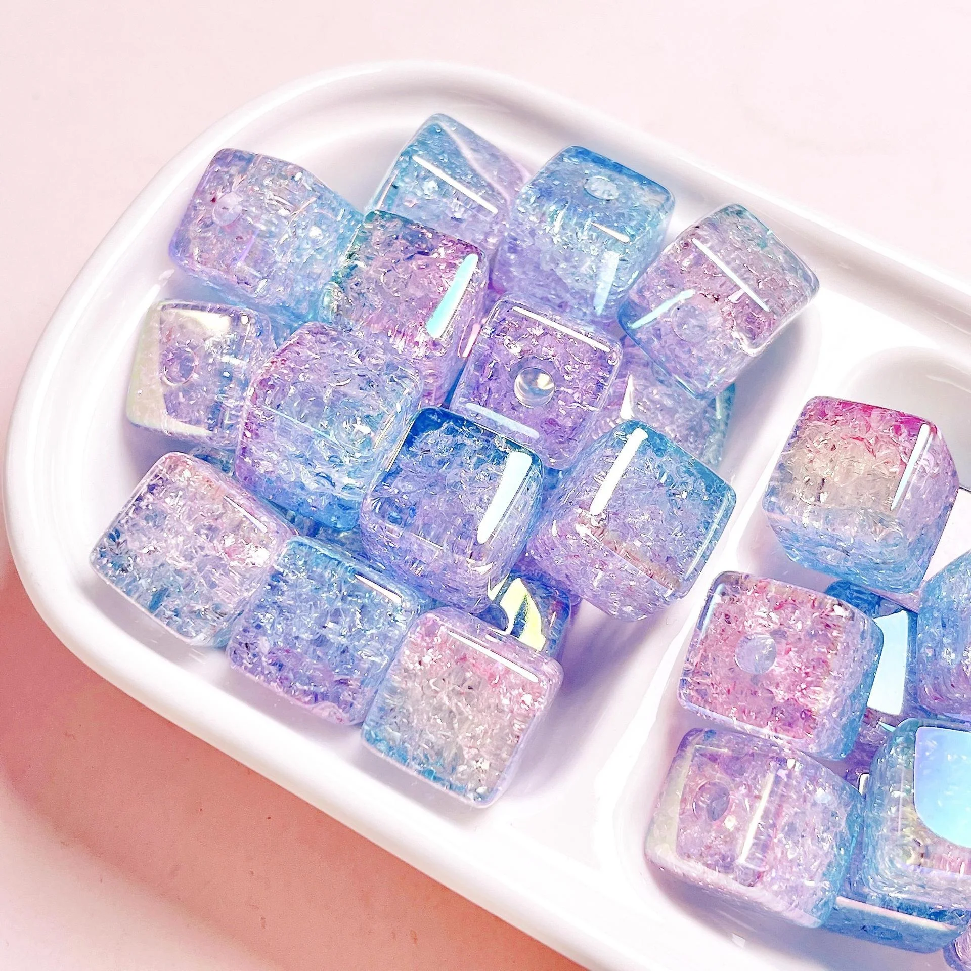 16mm Acrylic crack gradient beads square beads for DIY bracelets mobile phone chain beads material jewelry making accessories