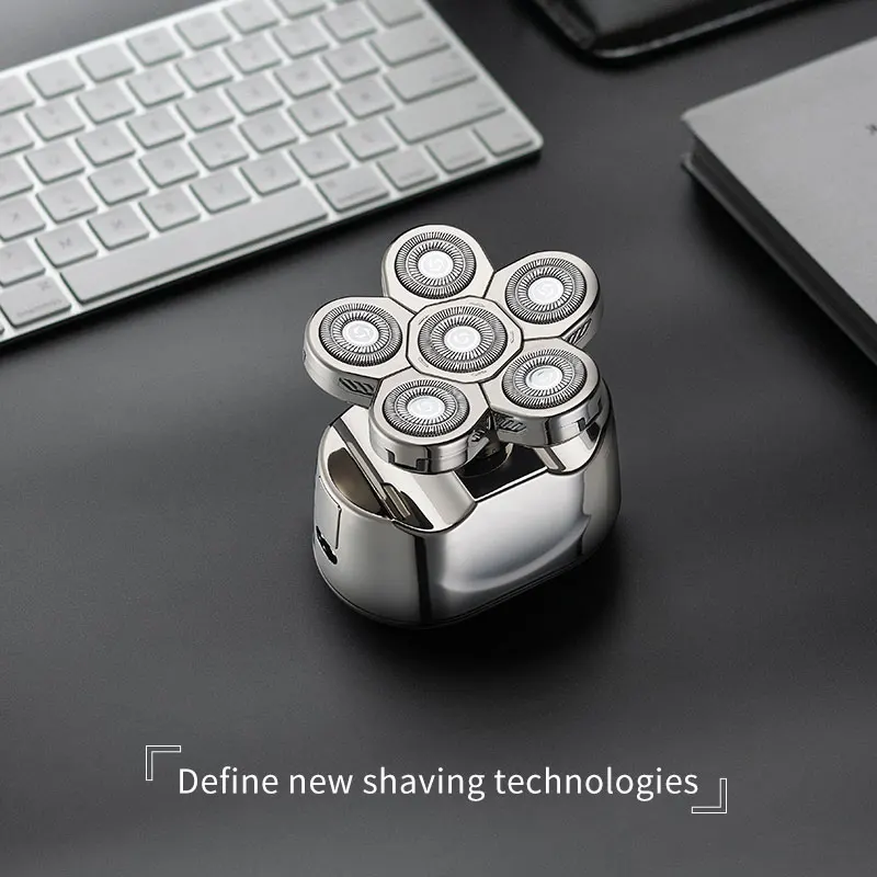 silver baldheaded razor machine with 6 head USD portable 6D individual floating blade electric shaver