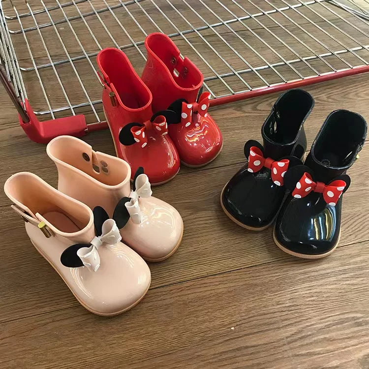 Four seasons new fashion children wave dot bow children rain shoes princess student short wear rain shoes