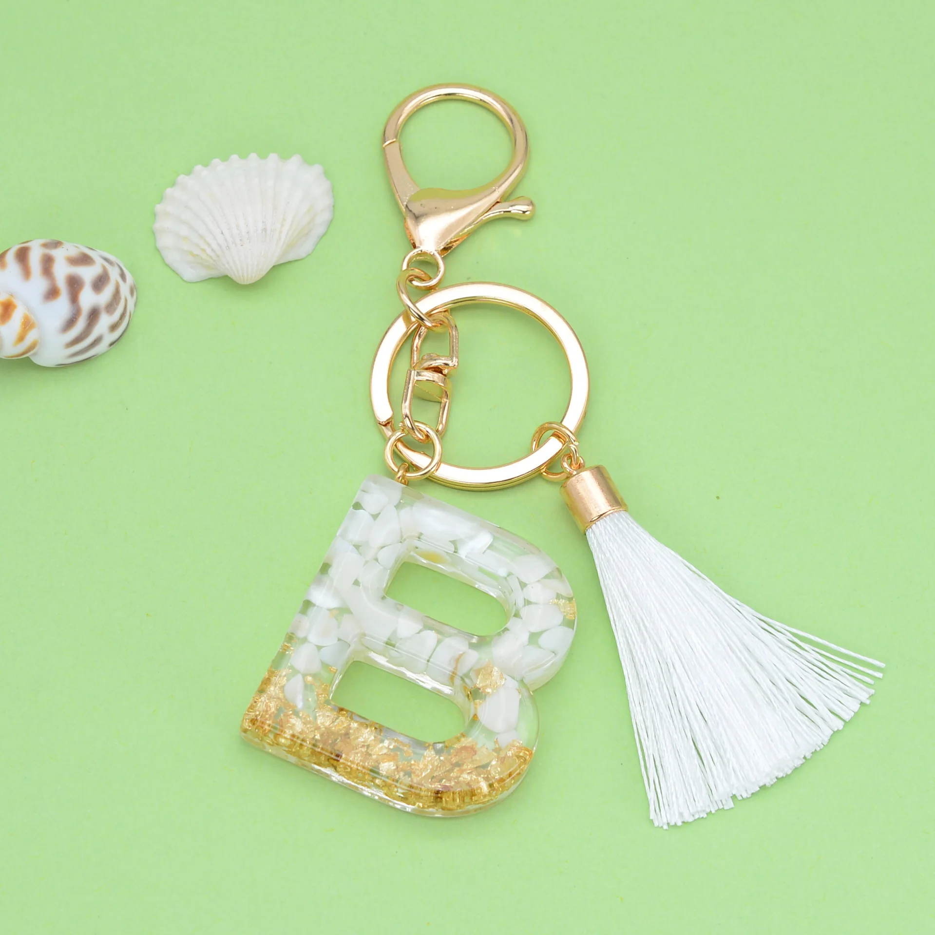 Cute Sparkly multi color handbag accessories A-Z Initial Letter Glitter Resin Epoxy Alphabet Acrylic Charms Keychain with Tassel
