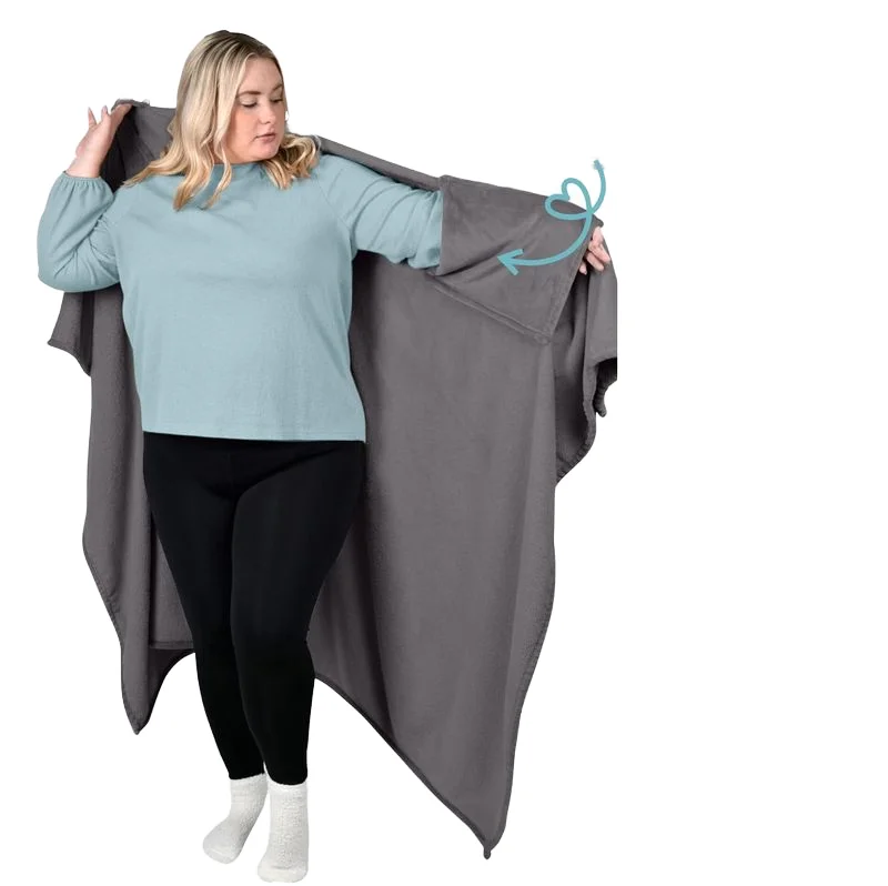 Cape and Cozy Throw Blanket Plush Flannel Fleece Oversized Wearable Hug Sleep Blanket TV Blanket with Sleeves