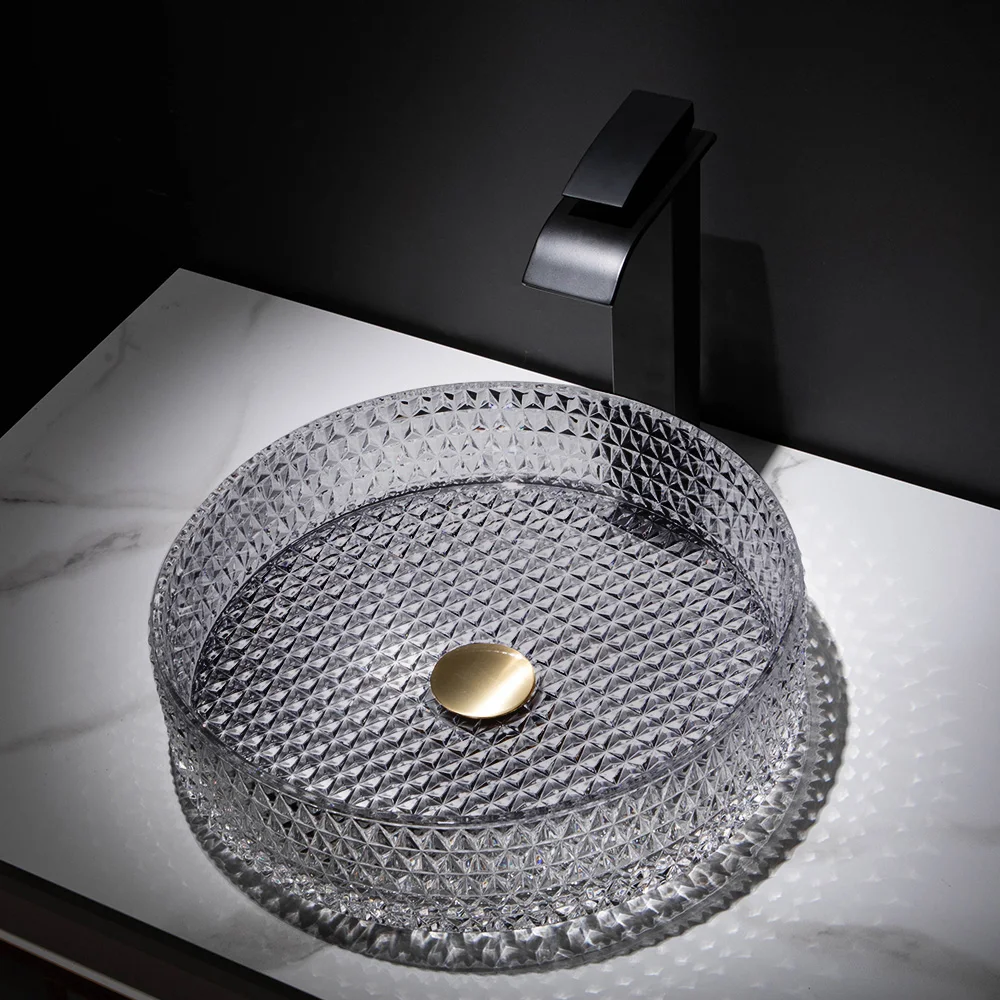 Basin Sink Glass Crystal Wash Hand Bathroom Diamond Design Basin Sink
