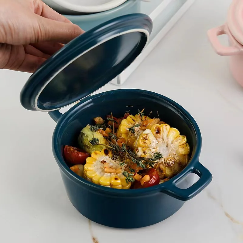 Wholesale low price colorful glazed ceramic stew pot restaurant kitchen casserole with ceramic lid